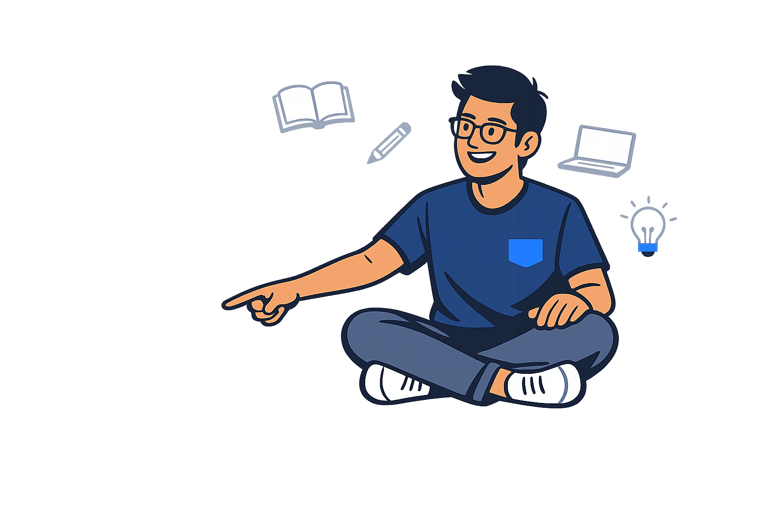 Illustration of a mentor pointing toward the free coaching session button